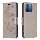 For Xiaomi Redmi 12C Embossing Two Butterflies Pattern Leather Phone Case(Grey) - 1
