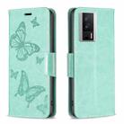 For Xiaomi Redmi K60 / K60 Pro Embossing Two Butterflies Pattern Leather Phone Case(Green) - 1