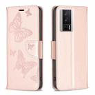 For Xiaomi Redmi K60 / K60 Pro Embossing Two Butterflies Pattern Leather Phone Case(Rose Gold) - 1
