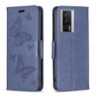 For Xiaomi Redmi K60 / K60 Pro Embossing Two Butterflies Pattern Leather Phone Case(Blue) - 1