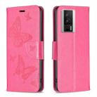 For Xiaomi Redmi K60 / K60 Pro Embossing Two Butterflies Pattern Leather Phone Case(Rose Red) - 1
