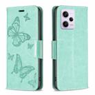 For Xiaomi Redmi Note 12 Pro+ Global Embossing Two Butterflies Pattern Leather Phone Case(Green) - 1