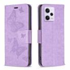 For Xiaomi Redmi Note 12 Pro+ Global Embossing Two Butterflies Pattern Leather Phone Case(Purple) - 1