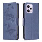 For Xiaomi Redmi Note 12 Pro+ Global Embossing Two Butterflies Pattern Leather Phone Case(Blue) - 1