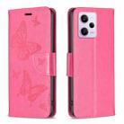 For Xiaomi Redmi Note 12 Pro+ Global Embossing Two Butterflies Pattern Leather Phone Case(Rose Red) - 1