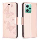 For Xiaomi Redmi Note 12 Global Embossing Two Butterflies Pattern Leather Phone Case(Rose Gold) - 1