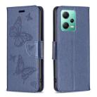 For Xiaomi Redmi Note 12 Global Embossing Two Butterflies Pattern Leather Phone Case(Blue) - 1