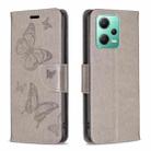 For Xiaomi Redmi Note 12 Global Embossing Two Butterflies Pattern Leather Phone Case(Grey) - 1