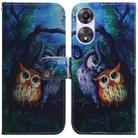 For OPPO A58 Coloured Drawing Flip Leather Phone Case(Oil Painting Owl) - 1