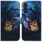 For Samsung Galaxy A34 5G Coloured Drawing Flip Leather Phone Case(Oil Painting Owl) - 1