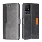 For TCL 40 SE Contrast Color Side Buckle Leather Phone Case(Black + Grey) - 1
