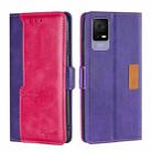 For TCL 405 / 406 / 408 Contrast Color Side Buckle Leather Phone Case(Purple + Rose Red) - 1
