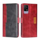 For TCL 405 / 406 / 408 Contrast Color Side Buckle Leather Phone Case(Red + Black) - 1