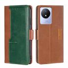 For vivo Y02 4G Contrast Color Side Buckle Leather Phone Case(Light Brown + Green) - 1