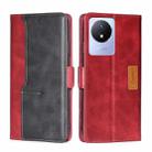 For vivo Y02 4G Contrast Color Side Buckle Leather Phone Case(Red + Black) - 1