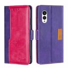 For Fujitsu Arrows N F-51C Contrast Color Side Buckle Leather Phone Case(Purple + Rose Red) - 1