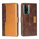 For Xiaomi Redmi K60E Contrast Color Side Buckle Leather Phone Case(Dark Brown + Gold) - 1