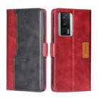 For Xiaomi Redmi K60 / K60 Pro Contrast Color Side Buckle Leather Phone Case(Red + Black) - 1