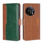 For OnePlus 11 Contrast Color Side Buckle Leather Phone Case(Light Brown + Green) - 1