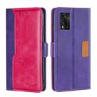 For ZTE Libero 5G III Contrast Color Side Buckle Leather Phone Case(Purple + Rose Red) - 1