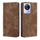 For vivo Y02 4G RFID Anti-theft Brush Magnetic Leather Phone Case(Brown) - 1