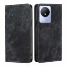 For vivo Y02 4G RFID Anti-theft Brush Magnetic Leather Phone Case(Black) - 1