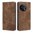 For OnePlus 11 RFID Anti-theft Brush Magnetic Leather Phone Case(Brown) - 1