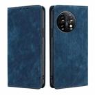 For OnePlus 11 RFID Anti-theft Brush Magnetic Leather Phone Case(Blue) - 1