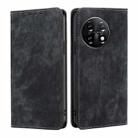 For OnePlus 11 RFID Anti-theft Brush Magnetic Leather Phone Case(Black) - 1