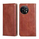 For OnePlus 11 Gloss Oil Solid Color Magnetic Leather Phone Case(Brown) - 1