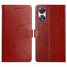 For OPPO A58 5G/A78 5G HT01 Y-shaped Pattern Flip Leather Phone Case(Brown) - 1