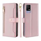 For TCL 405 / 406 / 408 Sheep Texture Cross-body Zipper Wallet Leather Phone Case(Pink) - 1