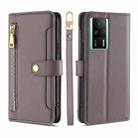 For Xiaomi Redmi K60E Sheep Texture Cross-body Zipper Wallet Leather Phone Case(Grey) - 1