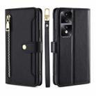 For Honor 80 GT Sheep Texture Cross-body Zipper Wallet Leather Phone Case(Black) - 1