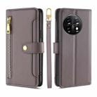 For OnePlus 11 Sheep Texture Cross-body Zipper Wallet Leather Phone Case(Grey) - 1