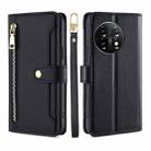 For OnePlus 11 Sheep Texture Cross-body Zipper Wallet Leather Phone Case(Black) - 1