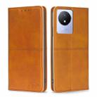 For vivo Y02 4G Cow Texture Magnetic Horizontal Flip Leather Phone Case(Light Brown) - 1