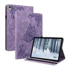 For Nokia T21 Butterfly Flower Embossed Leather Tablet Case(Purple) - 1