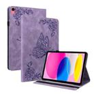 For iPad 10th Gen 10.9 2022 Butterfly Flower Embossed Leather Tablet Case(Purple) - 1