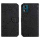 For Motorola Moto E13 4G HT03 Skin Feel Butterfly Embossed Flip Leather Phone Case(Black) - 1