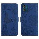 For Motorola Moto E13 4G HT03 Skin Feel Butterfly Embossed Flip Leather Phone Case(Blue) - 1