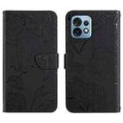 For Motorola Edge+ 2023 HT03 Skin Feel Butterfly Embossed Flip Leather Phone Case(Black) - 1