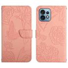 For Motorola Edge+ 2023 HT03 Skin Feel Butterfly Embossed Flip Leather Phone Case(Pink) - 1