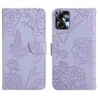 For Motorola Moto G23 4G/G13 4G HT03 Skin Feel Butterfly Embossed Flip Leather Phone Case(Purple) - 1