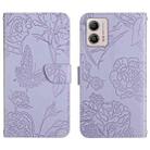 For Motorola Moto G53 5G/G13/G23 HT03 Skin Feel Butterfly Embossed Flip Leather Phone Case(Purple) - 1