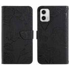 For Motorola Moto G73 5G HT03 Skin Feel Butterfly Embossed Flip Leather Phone Case(Black) - 1