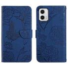 For Motorola Moto G73 5G HT03 Skin Feel Butterfly Embossed Flip Leather Phone Case(Blue) - 1