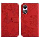 For OPPO A58 5G/A78 5G HT03 Skin Feel Butterfly Embossed Flip Leather Phone Case(Red) - 1