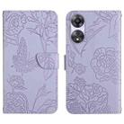 For OPPO Reno8 T 4G HT03 Skin Feel Butterfly Embossed Flip Leather Phone Case(Purple) - 1