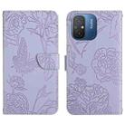 For Xiaomi Redmi 11A 4G HT03 Skin Feel Butterfly Embossed Flip Leather Phone Case(Purple) - 1